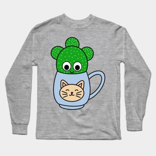 Cute Cactus Design #246: Small Angel Wing Cactus In Cat Mug Long Sleeve T-Shirt